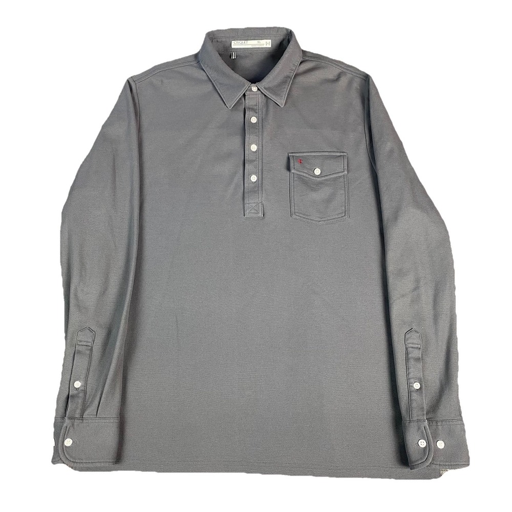 Criquet Long Sleeve Golf Polo Mens Gray 100% Pima‎ Cotton Pocket Rugby XL Casual